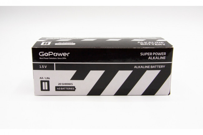 Батарейка GoPower LR6 AA Shrink 2 Alkaline 1.5V (2/40/800) коробка (40 шт.) GoPower LR6 AA Shrink 2 Alkaline 1.5V (00-00015599)
