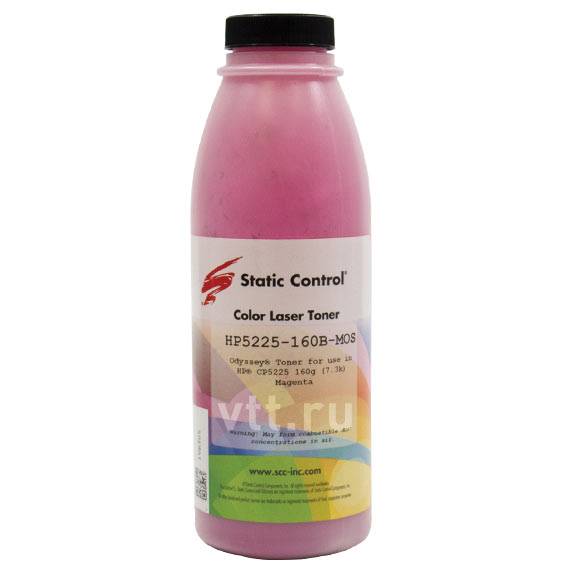Тонер Static Control для HP CLJ CP5225, M, (Odyssey), 160 г, флакон — для бизнеса и офиса