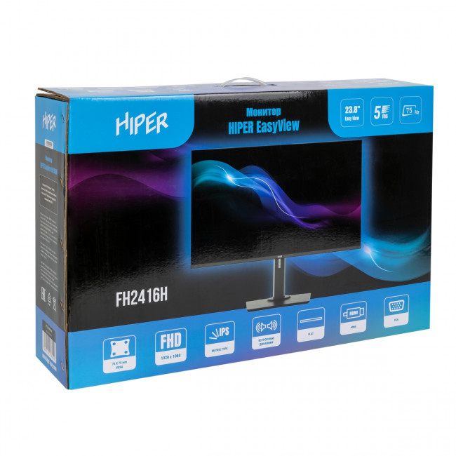 Монитор HIPER EasyView FH2416H NEW - 23,8''/1920x1080 (Full HD)/75Гц/250/3000:1/IPS/14мс/HDMI+VGA/Чёрный Hiper FH2416H — для бизнеса и офиса