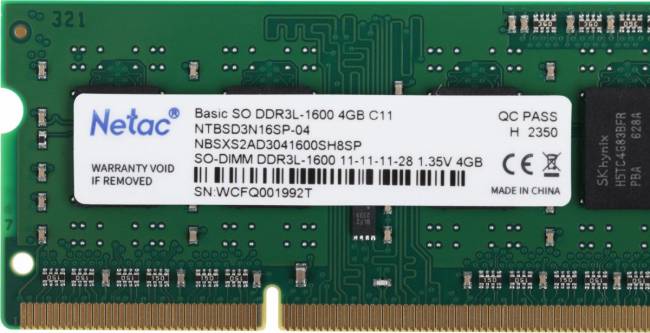 Память DDR3L 4Gb 1600MHz Netac NTBSD3N16SP-04 — для бизнеса и офиса Память DDR3L 4Gb 1600MHz Netac NTBSD3N16SP-04 — для бизнеса и офиса