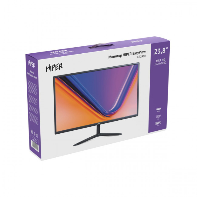 Монитор HIPER EasyView (KB2410VHDV2V) - 23,8''/1920x1080 (Full HD)/75Гц/350/1000:1/IPS/5мс/HDMI+VGA+DVI/Чёрный Hiper KB2410VHDV2V — для бизнеса и офиса