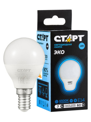 Лампа светодиодная СТАРТ шарик E14 7W 6500К Лампа светодиодная СТАРТ шарик E14 7W 6500К