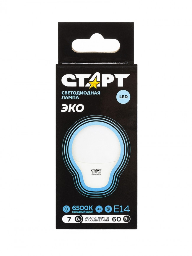 Лампа светодиодная СТАРТ шарик E14 7W 6500К Лампа светодиодная СТАРТ шарик E14 7W 6500К