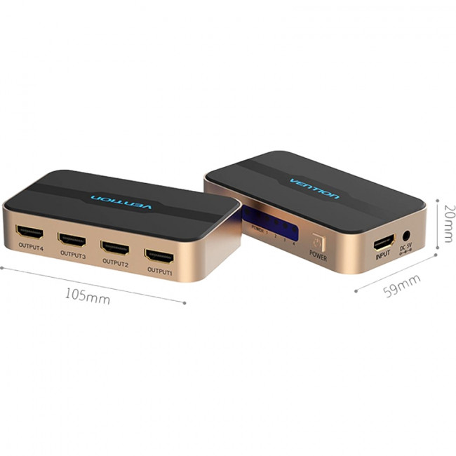 Разветвитель - сплиттер Vention HDMI 19F/4x19F на 4 монитора Разветвитель Vention HDMI 19F/HDMI 19F x 4 (ACCG0)