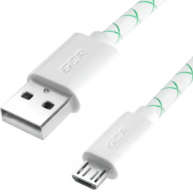 GCR Кабель 0.15m MicroUSB, бело-зеленый, белые коннекторы, быстрая зарядка, 28/24 AWG, GCR-53207 Кабель Greenconnect 0.15 м (GCR-53207)