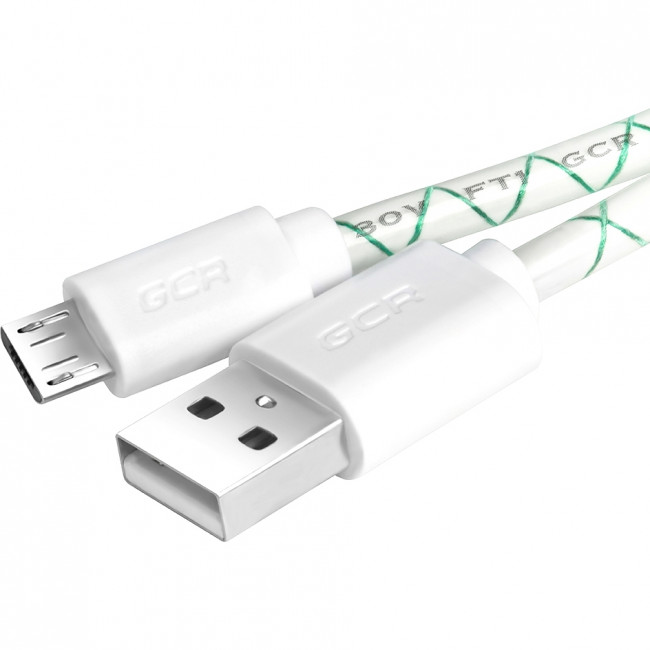 GCR Кабель 0.15m MicroUSB, бело-зеленый, белые коннекторы, быстрая зарядка, 28/24 AWG, GCR-53207 Кабель Greenconnect 0.15 м (GCR-53207)