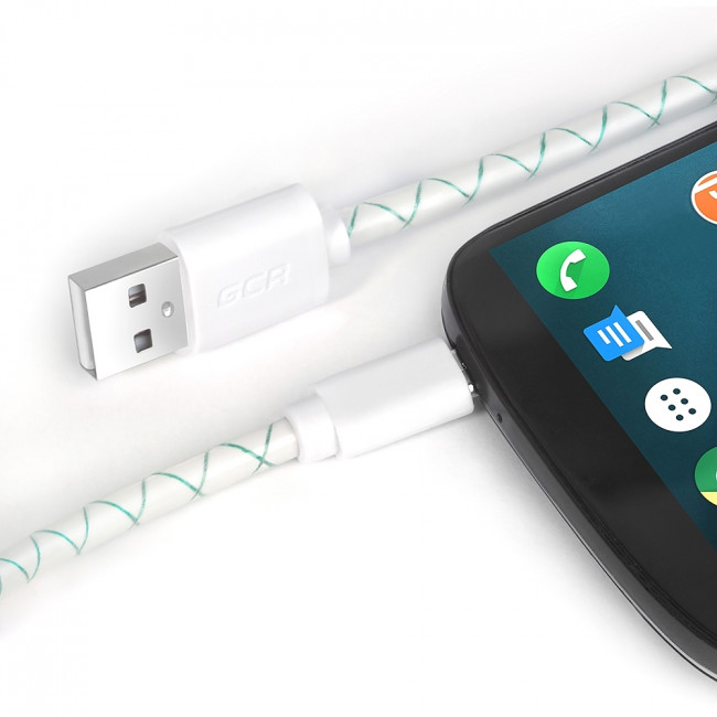 GCR Кабель 0.15m MicroUSB, бело-зеленый, белые коннекторы, быстрая зарядка, 28/24 AWG, GCR-53207 Кабель Greenconnect 0.15 м (GCR-53207)