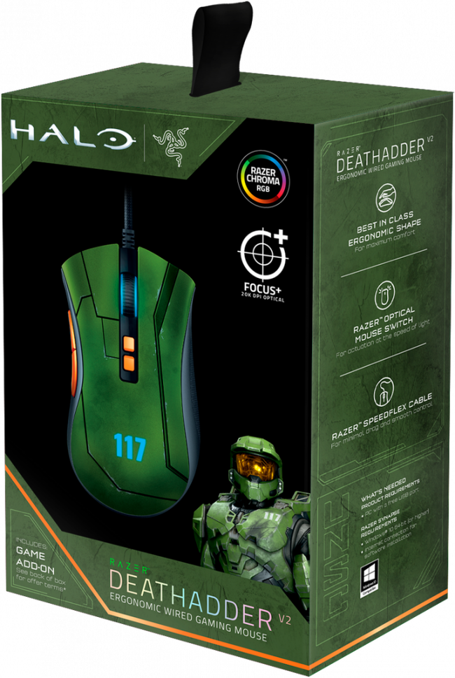 Игровая мышь Razer  DeathAdder V2 - HALO Infinite Ed. mouse Razer DeathAdder V2 — для бизнеса и офиса