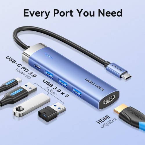 Мультифункциональный хаб Vention USB Type C 5 в 1 Vention TGESB — для бизнеса и офиса Мультифункциональный хаб Vention USB Type C 5 в 1 Vention TGESB — для бизнеса и офиса