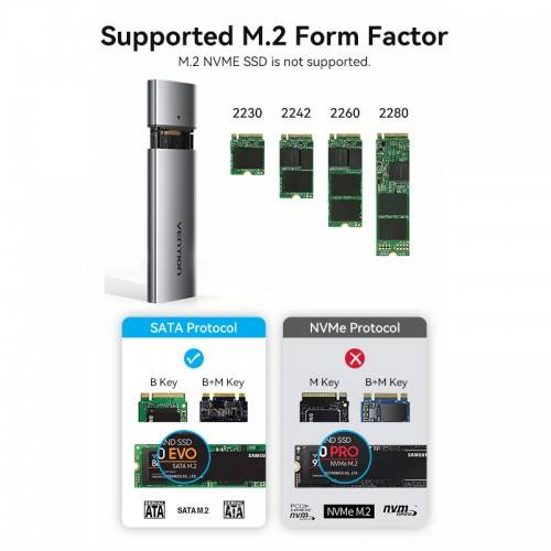 Корпус для SSD Vention USB 3.1 Gen 2-C M.2 NGFF (B-Key/B&M Key) Серый Vention KPFH0 — для бизнеса и офиса Корпус для SSD Vention USB 3.1 Gen 2-C M.2 NGFF (B-Key/B&M Key) Серый Vention KPFH0 — для бизнеса и офиса