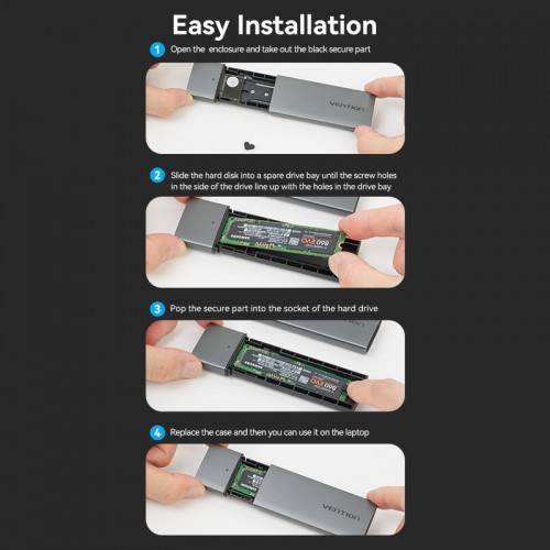 Корпус для SSD Vention USB 3.1 Gen 2-C M.2 NGFF (B-Key/B&M Key) Серый Vention KPFH0 — для бизнеса и офиса Корпус для SSD Vention USB 3.1 Gen 2-C M.2 NGFF (B-Key/B&M Key) Серый Vention KPFH0 — для бизнеса и офиса