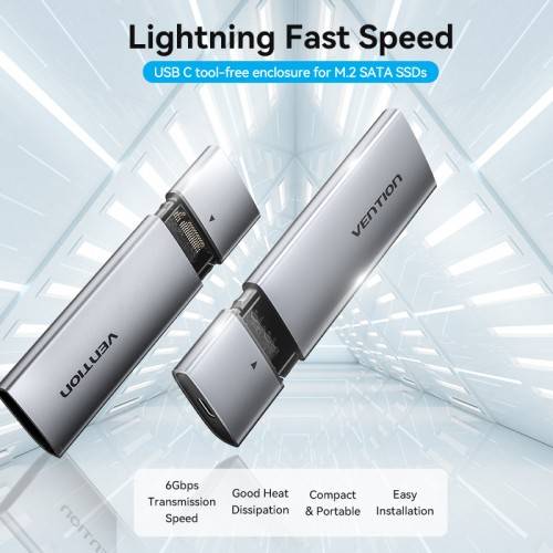 Корпус для SSD Vention USB 3.1 Gen 2-C M.2 NGFF (B-Key/B&M Key) Серый Vention KPFH0 — для бизнеса и офиса Корпус для SSD Vention USB 3.1 Gen 2-C M.2 NGFF (B-Key/B&M Key) Серый Vention KPFH0 — для бизнеса и офиса