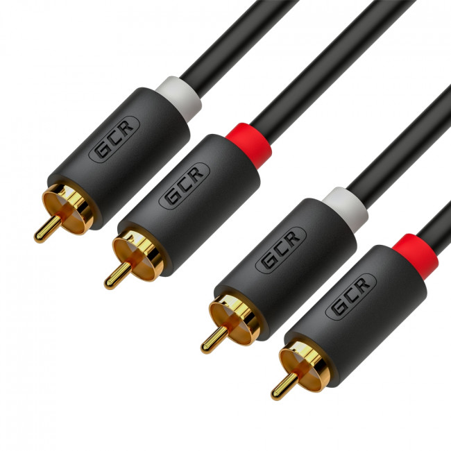 GCR Кабель 1.0m аудио 2 х RCA / 2 х RCA, GOLD, черный Greenconnect GCR-53108