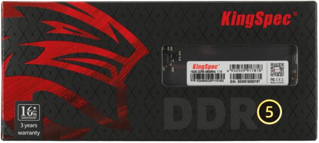 Память DDR5 16GB 4800MHz SHENZHEN KINGSPEC ELECTRONICS TECHNOLOGY CO LTD KS4800D5P11016G — для бизнеса и офиса