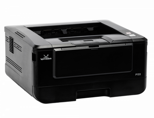 Принтер Катюша P133-256  (А4, принтер лазерный, Ч/Б, 33 стр/мин А4, двусторонняя печать 8 стр/мин А4, макс. разрешение печати 1200х1200 dpi; процессор 1000 МГц, оперативная память 256 МБ RAM, лоток подачи 250 листов (60-120 г/м2 ), обходной лоток 10 листо — для бизнеса и офиса