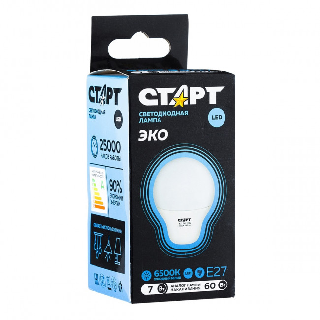 Лампа светодиодная СТАРТ шарик E27 7W 65 WS Лампа светодиодная СТАРТ шарик E27 7W 65 WS