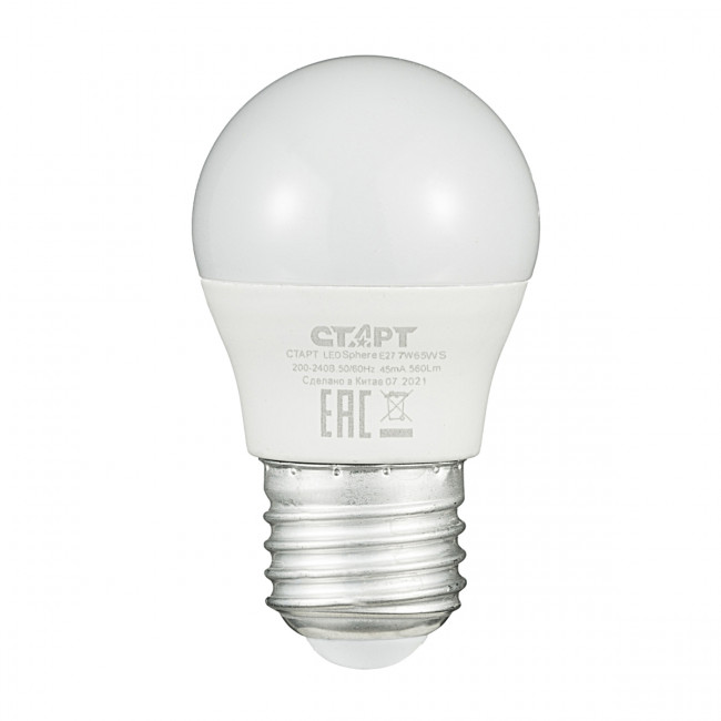 Лампа светодиодная СТАРТ шарик E27 7W 65 WS Лампа светодиодная СТАРТ шарик E27 7W 65 WS