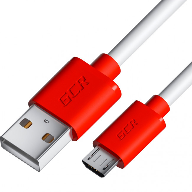 GCR Кабель 0.5m MicroUSB, белый, красные коннекторы, быстрая зарядка, 28/24 AWG, GCR-53214 Кабель Greenconnect 0.5 м (GCR-53214)