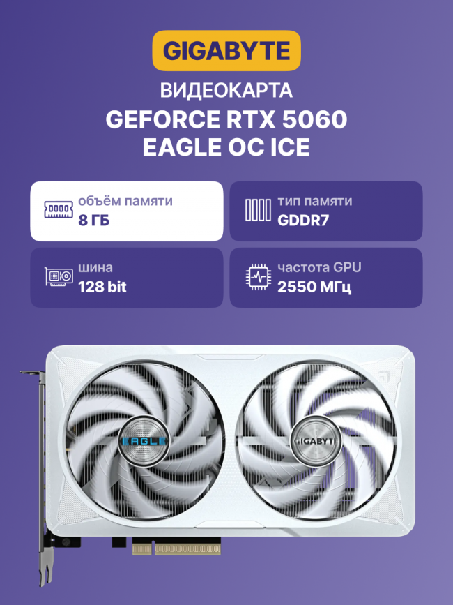 Видеокарта GIGABYTE GV-N5060EAGLEOC ICE-8GD — для бизнеса и офиса Видеокарта GIGABYTE GV-N5060EAGLEOC ICE-8GD — для бизнеса и офиса