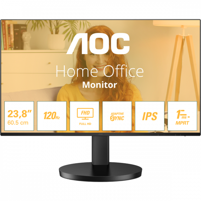 Монитор AOC 24B3HA2 23,8 16:9 IPS 1920x1080 100Hz 4ms 250cd 1xVGA  1xHDMI 2Wx2 Internal Black 100x100 AOC 24B3HA2 — для бизнеса и офиса
