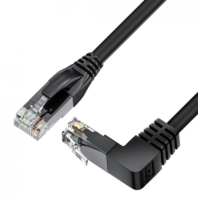 GCR Патч-корд прямой 3.0m UTP кат.5e, черный, нижний угол, литой, ethernet high speed, RJ45, T568B, GCR-53197 Greenconnect RJ45(m) - RJ45(m) Cat. 5e 3м чёрный — для бизнеса и офиса