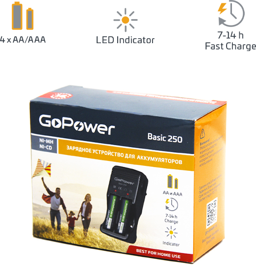 З/У для аккумуляторов GoPower Basic 250 Ni-MH/Ni-Cd 4 слота (1/20/40) GoPower Basic 250 З/У для аккумуляторов GoPower Basic 250 Ni-MH/Ni-Cd 4 слота (1/20/40) GoPower Basic 250