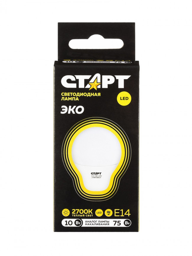 Лампа светодиодная СТАРТ шарик E14 10W 3000К Лампа светодиодная СТАРТ шарик E14 10W 3000К