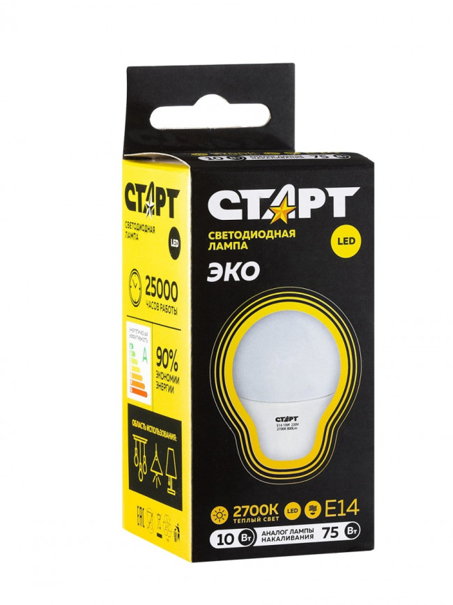 Лампа светодиодная СТАРТ шарик E14 10W 3000К Лампа светодиодная СТАРТ шарик E14 10W 3000К