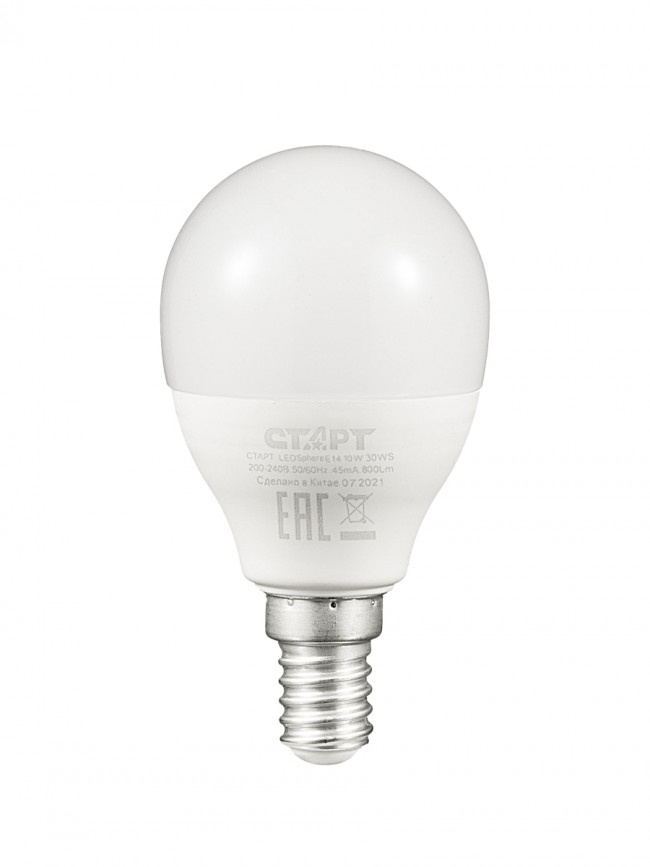Лампа светодиодная СТАРТ шарик E14 10W 3000К Лампа светодиодная СТАРТ шарик E14 10W 3000К