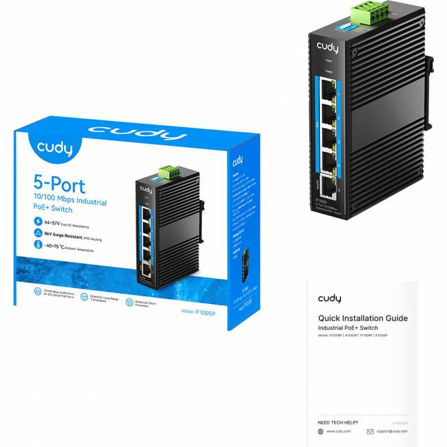 Промышленный коммутатор Cudy IF1005P — для бизнеса и офиса