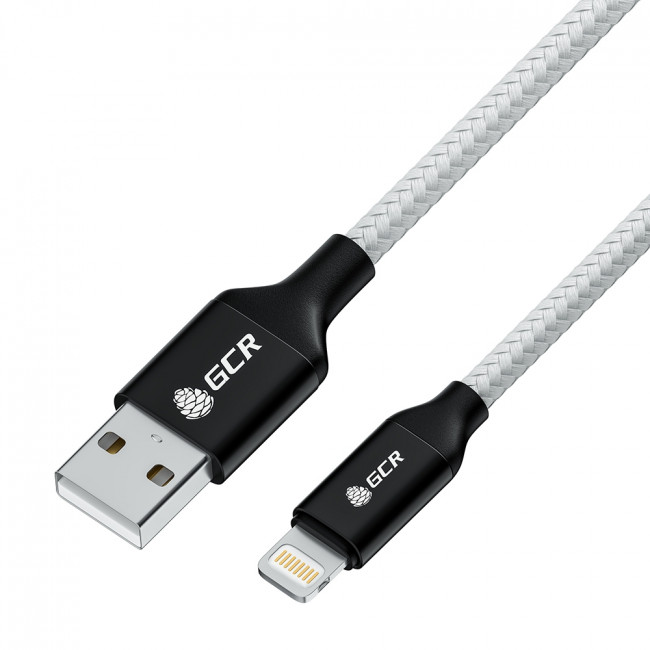 GCR Кабель 1.0m USB AM/Lightning - поддержка всех IOS, MFI, белый нейлон, AL корпус черный, черный ПВХ, GCR-53332 Greenconnect GCR-53332