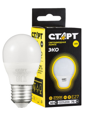 Лампа светодиодная СТАРТ шарик E27 10W 3000К Лампа светодиодная СТАРТ шарик E27 10W 3000К
