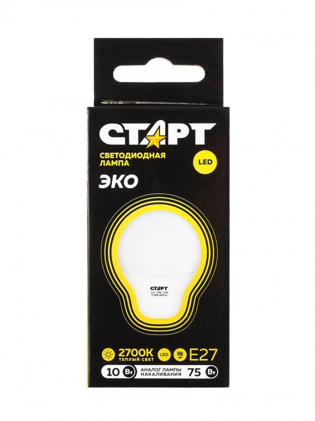 Лампа светодиодная СТАРТ шарик E27 10W 3000К Лампа светодиодная СТАРТ шарик E27 10W 3000К