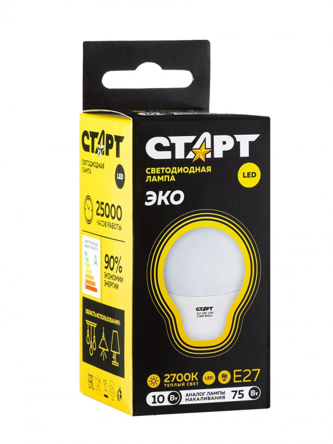 Лампа светодиодная СТАРТ шарик E27 10W 3000К Лампа светодиодная СТАРТ шарик E27 10W 3000К