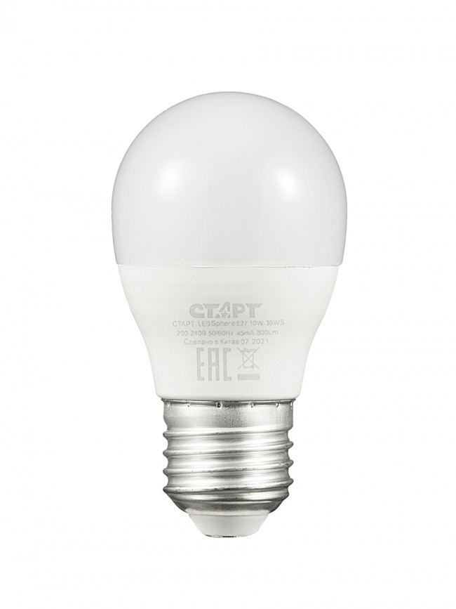 Лампа светодиодная СТАРТ шарик E27 10W 3000К Лампа светодиодная СТАРТ шарик E27 10W 3000К