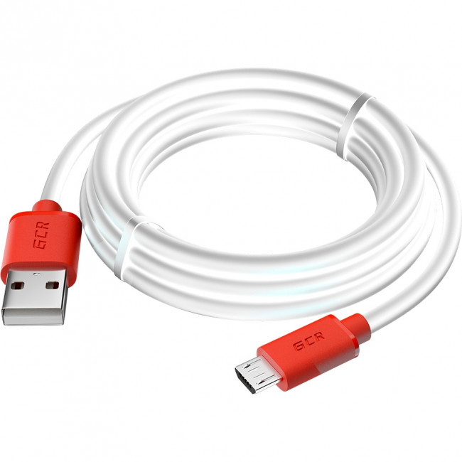 GCR Кабель 2.0m MicroUSB, белый, красные коннекторы, быстрая зарядка, 28/24 AWG, GCR-53217 Кабель Greenconnect 2 м (GCR-53217)