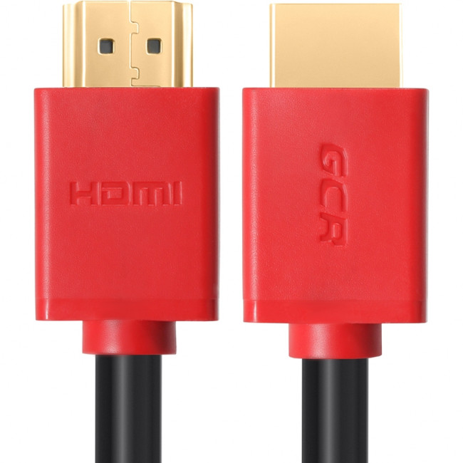 GCR Кабель 2.0m HDMI версия 1.4, черный, красные коннекторы, OD7.3mm, 30/30 AWG, позолоченные контакты, Ethernet 10.2 Гбит/с, 3D, 4K GCR-HM450-2.0m, экран Greenconnect GCR-HM450-2.0m
