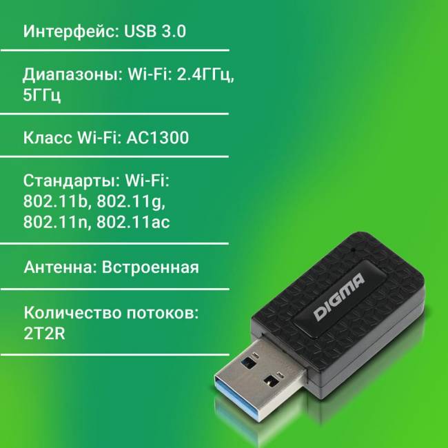 Сетевой адаптер Wi-Fi Digma DWA-AC1300C — для бизнеса и офиса