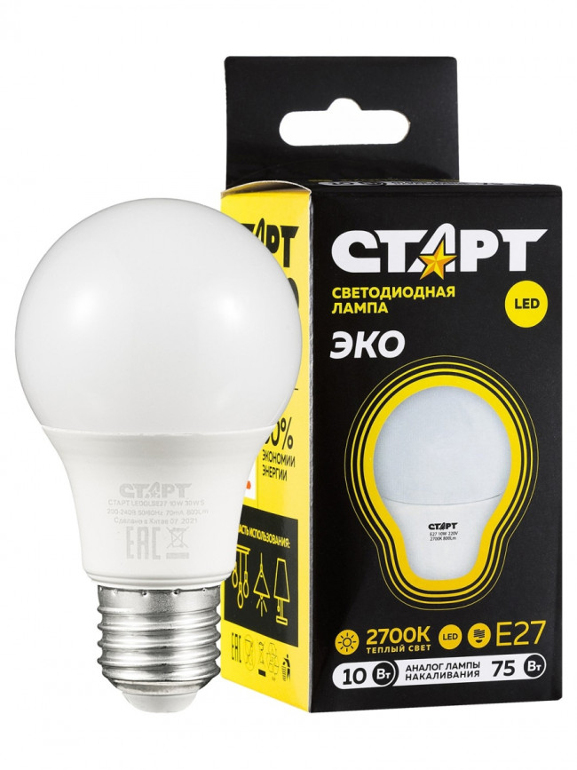 Лампа светодиодная СТАРТ груша E27 10W 3000К Лампа светодиодная СТАРТ груша E27 10W 3000К