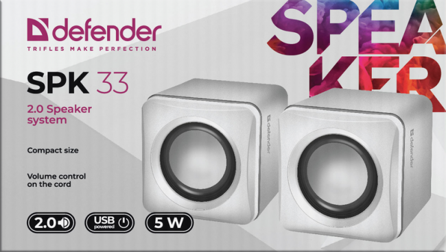Defender#1 Акустическая 2.0 система SPK 33 белый, 5 Вт, питание от USB Defender SPK 33 (65631)