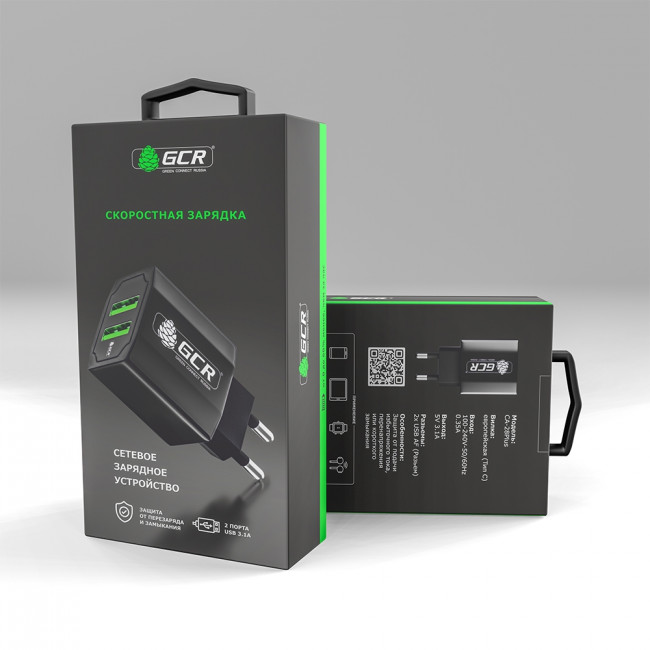 GCR Сетевое зарядное устройство на 2 USB порта 3.1 A, черное, GCR-51982 Greenconnect 2 USB 3.1A  GCR-51982 — для бизнеса и офиса