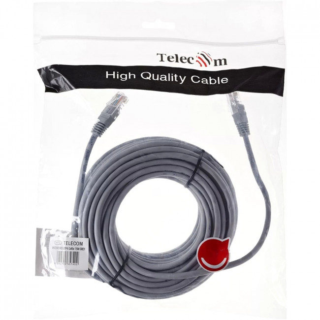 Патчкорд литой "Telecom" UTP кат.5е 15,0м серый VCOM NA102--15M