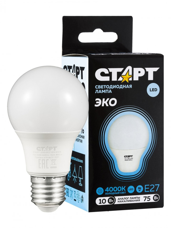 Лампа светодиодная СТАРТ груша E27 10W 4000К Лампа светодиодная СТАРТ груша E27 10W 4000К