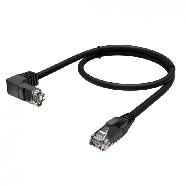 GCR Патч-корд прямой 1.0m UTP кат.5e, черный, верхний угол, литой, ethernet high speed, RJ45, T568B, GCR-53199 Greenconnect RJ45(m) - RJ45(m) Cat. 5e 1м чёрный — для бизнеса и офиса