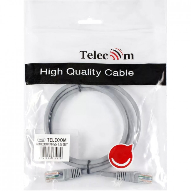 Патчкорд литой "Telecom" UTP кат.5е 1,0м серый VCOM NA102--1M