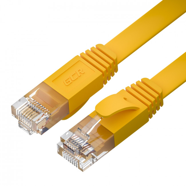 GCR Патч-корд PROF плоский прямой 10.0m, UTP медь кат.6, желтый, 30 AWG, ethernet high speed 10 Гбит/с, RJ45, T568B, GCR-52825 Greenconnect GCR-52825 — для бизнеса и офиса