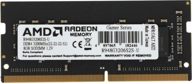 Память DDR4 8Gb 3200MHz AMD R948G3206S2S-U — для бизнеса и офиса Память DDR4 8Gb 3200MHz AMD R948G3206S2S-U — для бизнеса и офиса