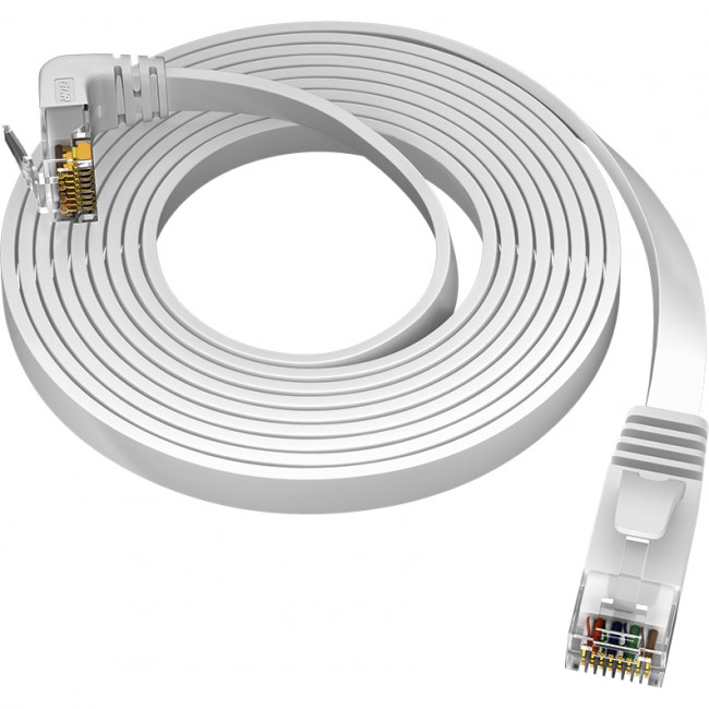 GCR Патч-корд PROF плоский 3.0m, UTP медь кат.6, белый, нижний угол, ethernet high speed 10 Гбит/с, RJ45, T568B Greenconnect GCR-54656 — для бизнеса и офиса