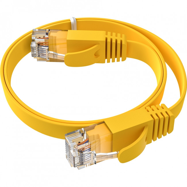 GCR Патч-корд PROF плоский прямой 3.0m, UTP медь кат.6, желтый, 30 AWG, ethernet high speed 10 Гбит/с, RJ45, T568B, GCR-52829 Greenconnect GCR-52829 — для бизнеса и офиса