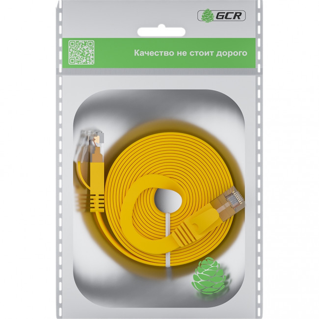 GCR Патч-корд PROF плоский прямой 3.0m, UTP медь кат.6, желтый, 30 AWG, ethernet high speed 10 Гбит/с, RJ45, T568B, GCR-52829 Greenconnect GCR-52829 — для бизнеса и офиса